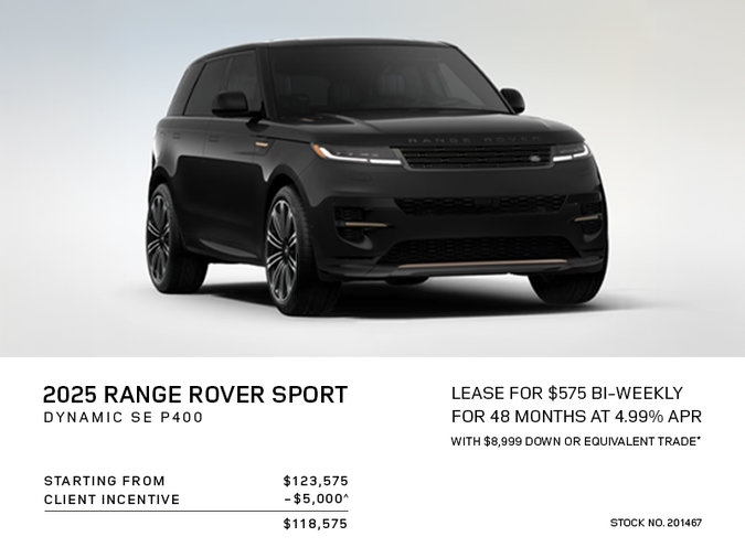 Lease a 2025 Range Rover Sport Dynamic SE P400 for $575 bi-weekly*