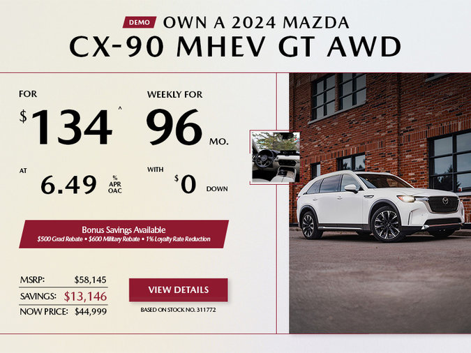 Pacific Mazda - Own a 2024 Mazda CX-90 MHEV GT AWD for $134 per week*
