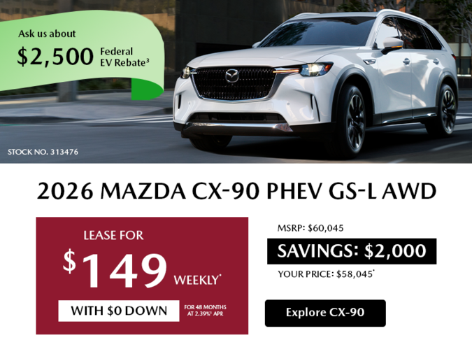 Pacific Mazda - Lease a 2026 Mazda CX-90 PHEV GS-L AWD for $149  per week*