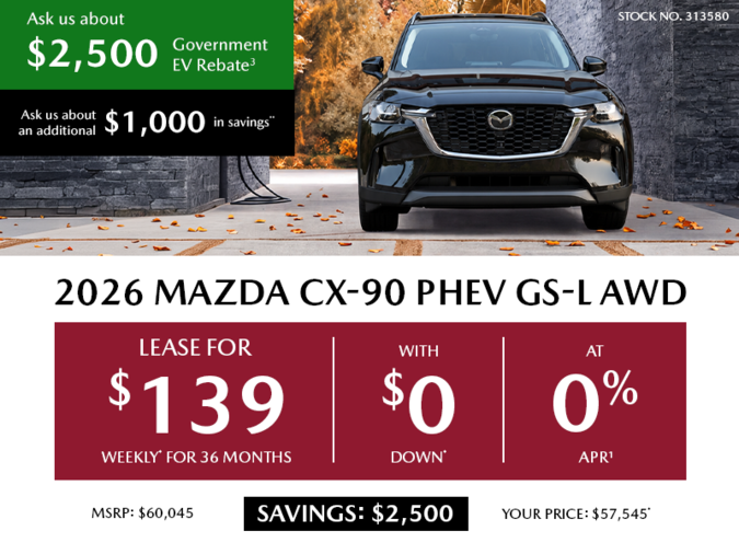 Pacific Mazda - Lease a 2026 Mazda CX-90 PHEV GS-L AWD for $139 per week*