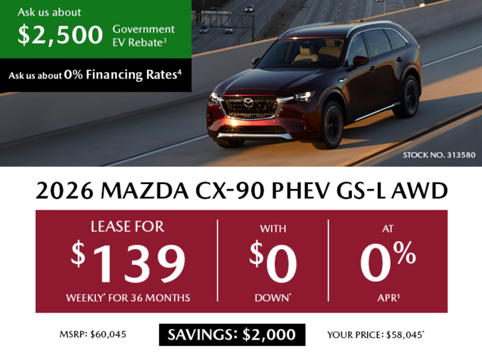 Pacific Mazda - Lease a 2026 Mazda CX-90 PHEV GS-L AWD for $139 per week*