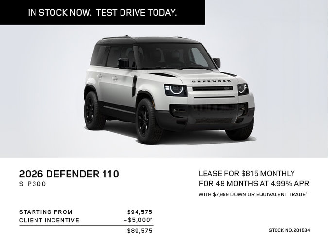 Lease a 2026 Defender 110 S P300 for $815 monthly*