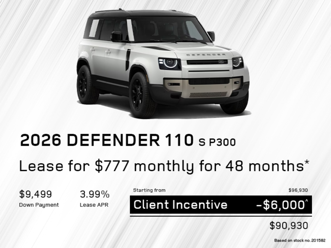 Lease a 2026 Defender 110 S P300 for $777 monthly*