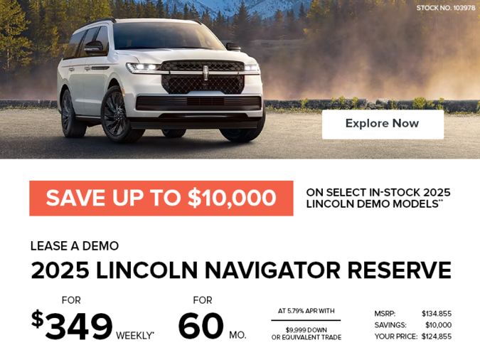 Lease a demo 2025 Lincoln Navigator Reserve AWD for $349 weekly*