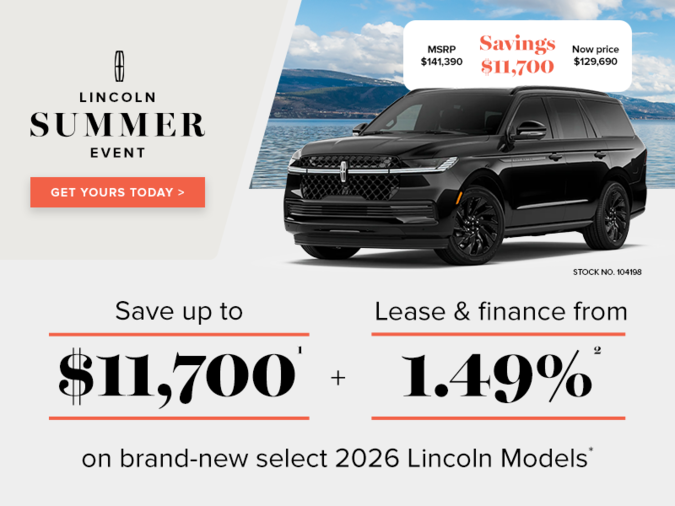 Save up to $11,700 on brand-new select 2026 Lincoln models*