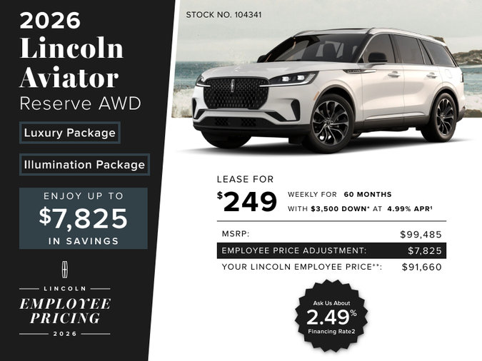 Lease a 2026 Lincoln Aviator Reserve AWD for $249 weekly*