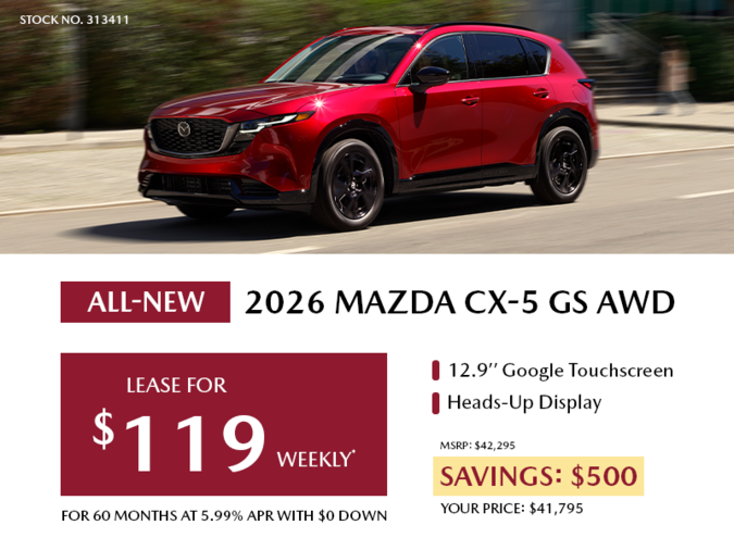 Pacific Mazda - Lease a 2026 Mazda CX-5 GS AWD for $119 per week*