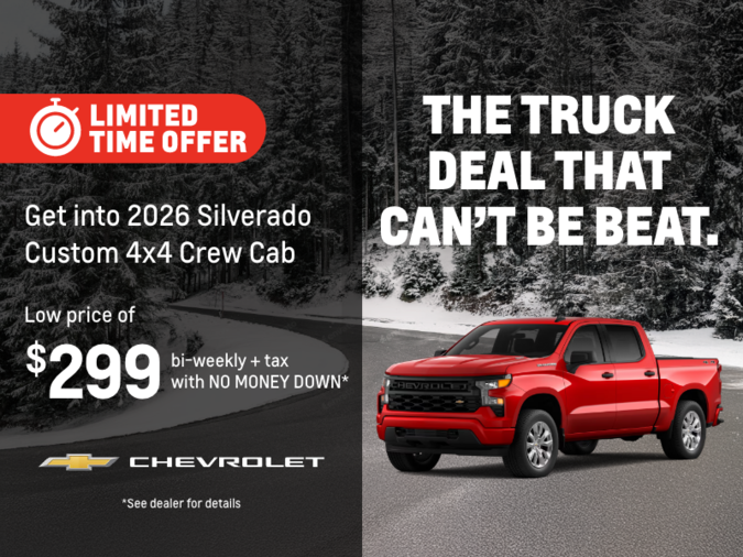 Get the 2026 Silverado Custom 4x4 Crew Cab
