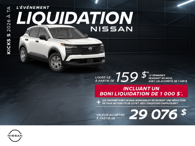 Obtenez le Kicks S 2026 !
