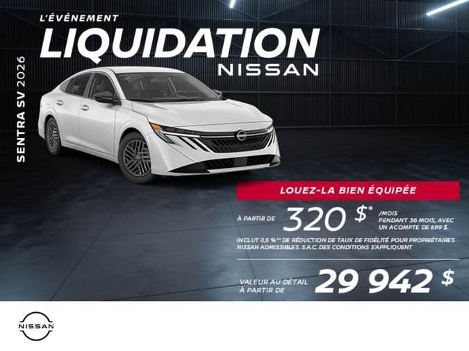 Obtenez la Sentra SV 2026 !