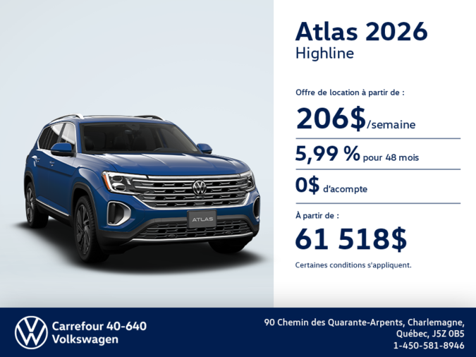 Procurez-vous le Volkswagen Atlas 2026
