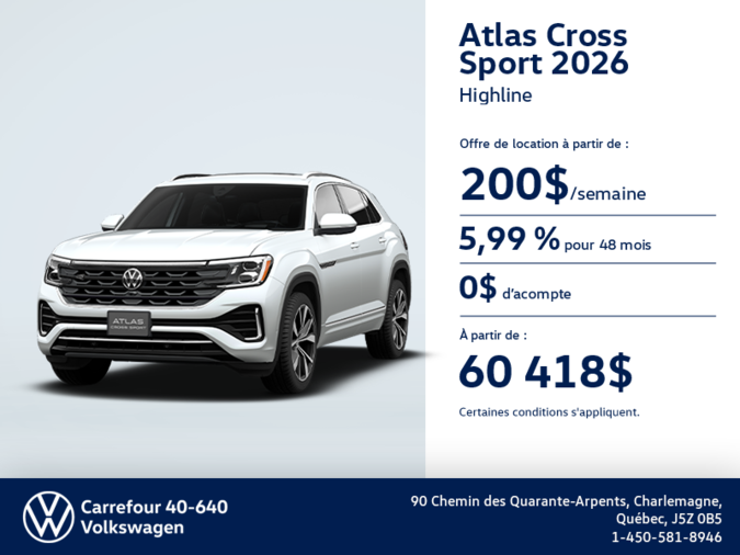 Procurez-vous le Volkswagen Atlas Cross Sport 2026