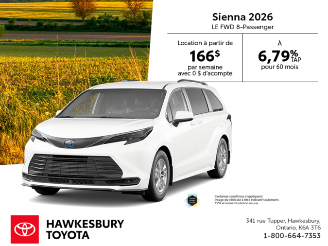 Toyota Sienna Hybride LE 4RM 8-Passager 2025