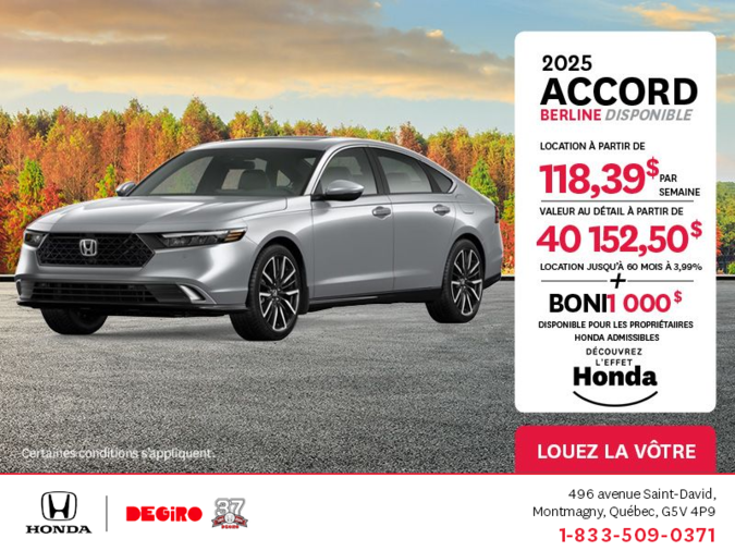 Obtenez la Honda Accord 2025 !