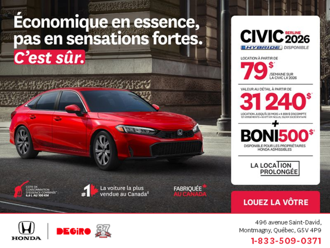 Obtenez le Honda Civic Sedan 2026 !
