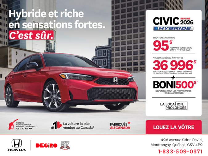 Obtenez le Honda Civic Sedan Hybride 2026 !