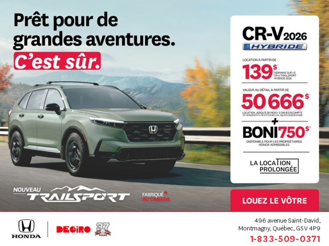 Obtenez le Honda CR-V Hybride 2026!
