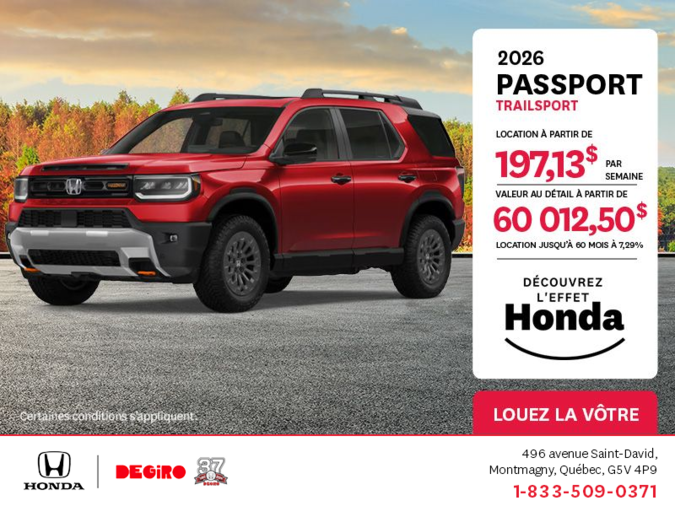 Obtenez le Honda Passport 2026 !