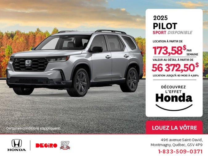 Obtenez le Honda Pilot 2025 !
