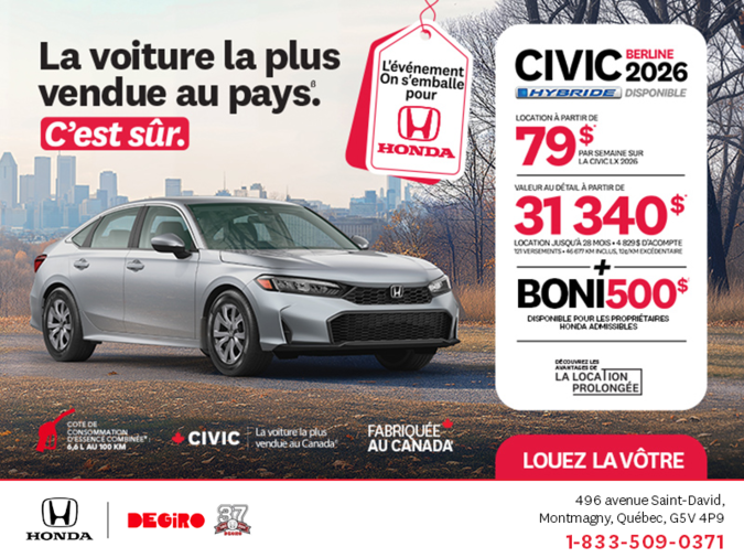 Obtenez le Honda Civic Sedan 2026 !