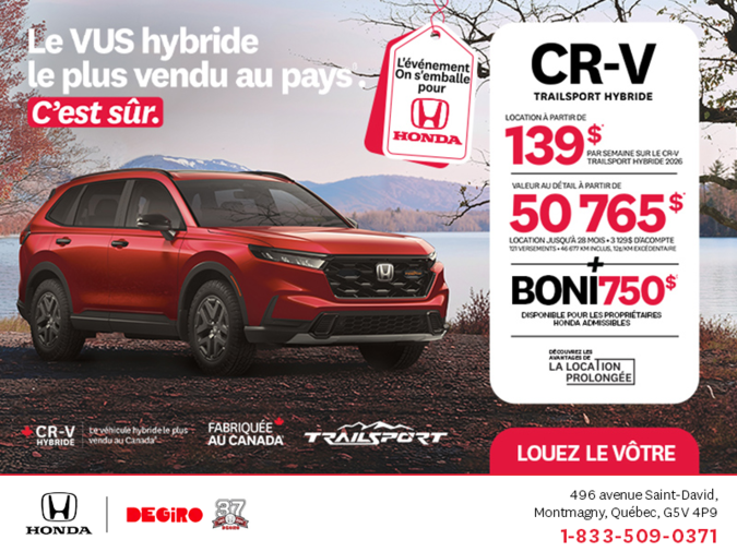 Obtenez le Honda CR-V Hybride 2026!