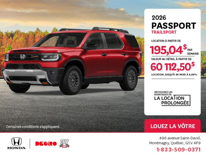 Obtenez le Honda Passport 2026 !