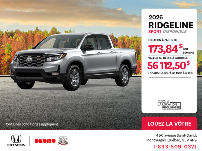 Obtenez le Honda Ridgeline 2025 !