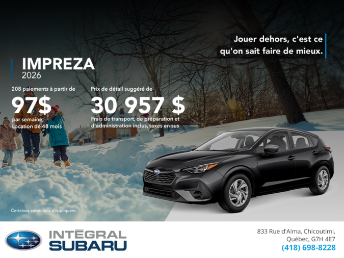 Procurez-vous la Impreza 2026!