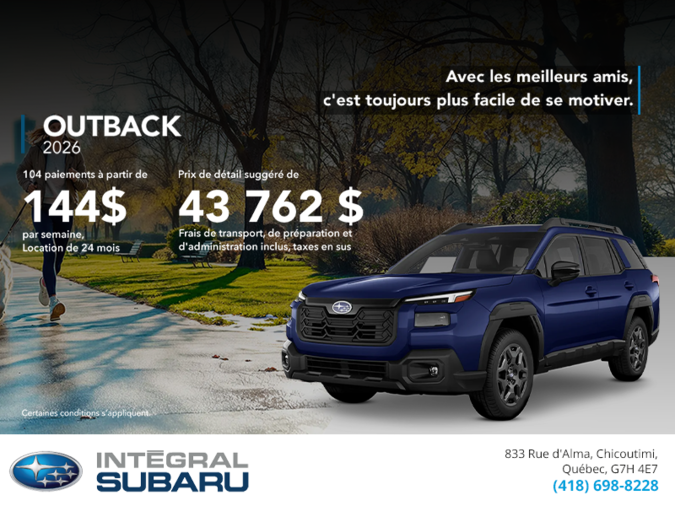 Procurez-vous le Outback 2026!