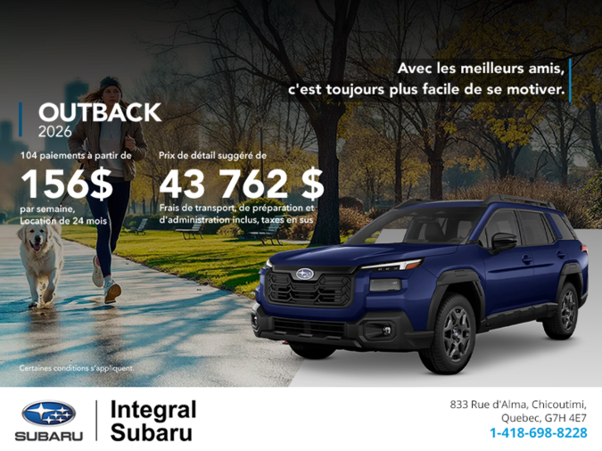 Procurez-vous le Outback 2026!