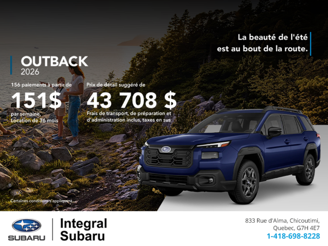 Procurez-vous le Outback 2026!