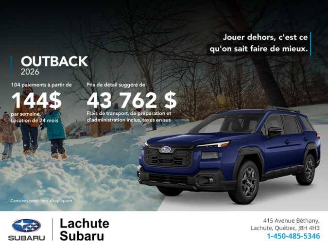 Procurez-vous le Outback 2026!