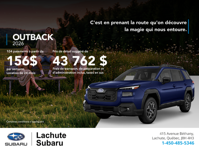 Procurez-vous le Outback 2026!