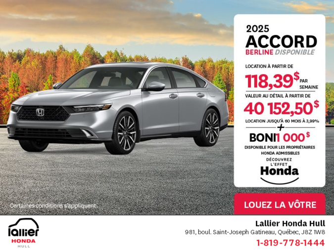 Obtenez la Honda Accord 2025 !