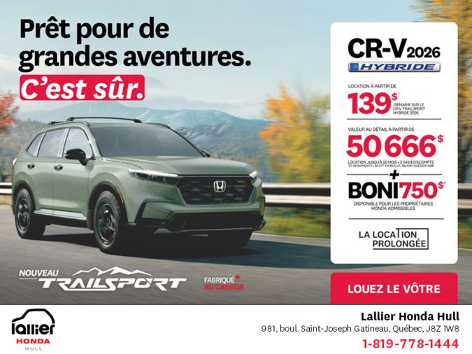 Obtenez le Honda CR-V Hybride 2026!