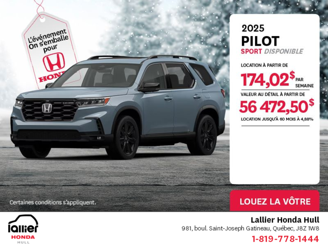 Obtenez le Honda Pilot 2025 !