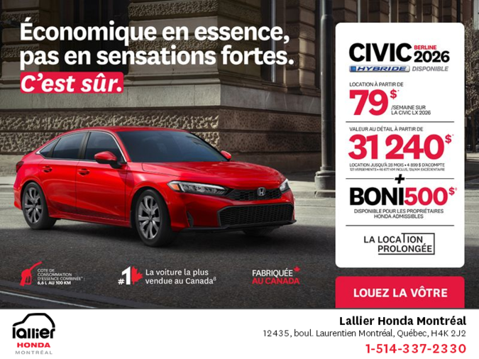 Obtenez le Honda Civic Sedan 2026 !