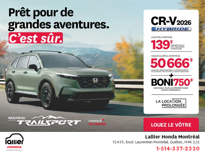 Obtenez le Honda CR-V Hybride 2026!