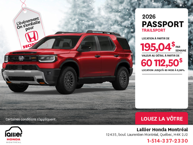 Obtenez le Honda Passport 2026 !