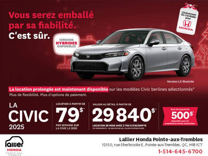 Obtenez le Honda Civic 2025 !