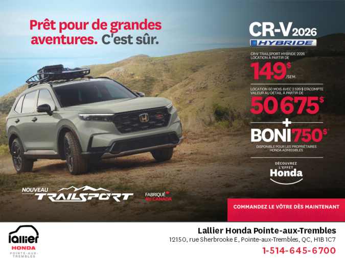 Obtenez le Honda CR-V Hybride 2026!