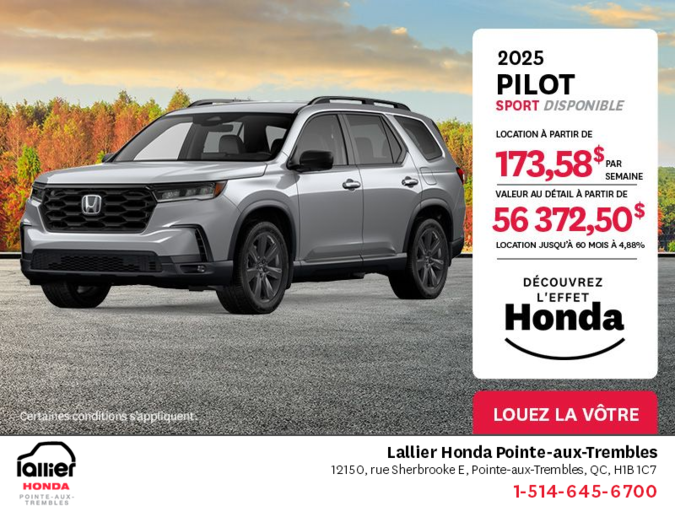Obtenez le Honda Pilot 2025 !