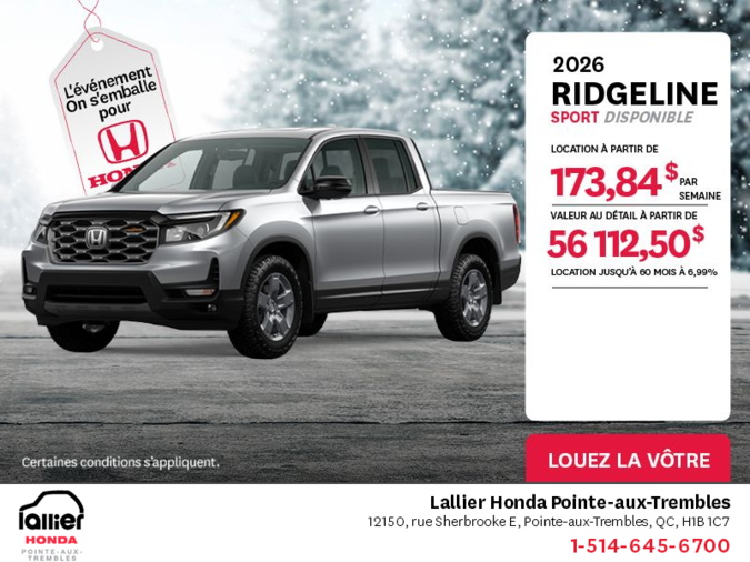 Obtenez le Honda Ridgeline 2026 !