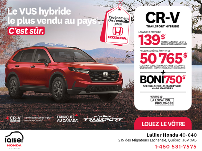 Obtenez le Honda CR-V Hybride 2026!