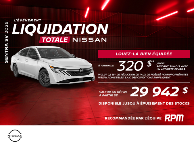 Obtenez la Sentra SV 2026!