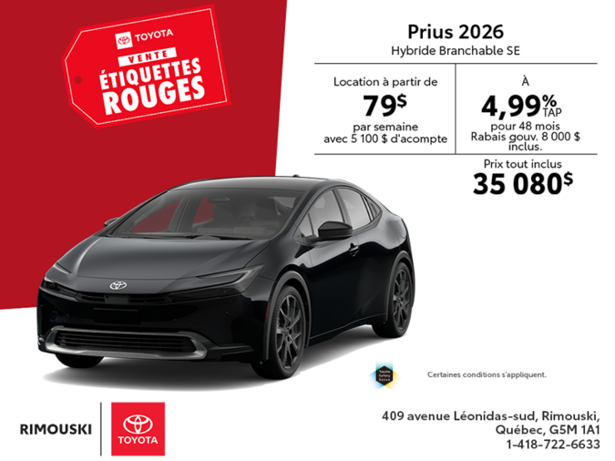 Toyota Prius Hybride Branchable SE 2026