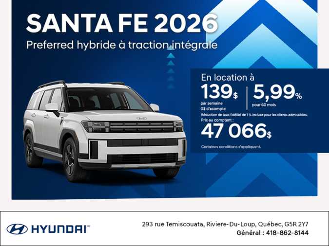 Procurez-vous le Hyundai Santa Fe Hybrid 2026
