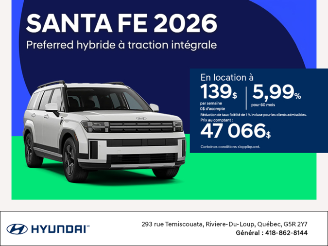 Procurez-vous le Hyundai Santa Fe Hybride 2026