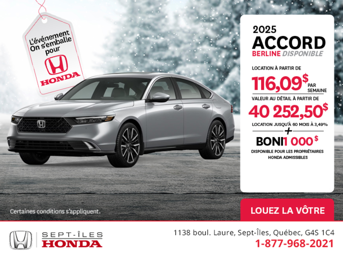 Obtenez la Honda Accord 2025 !