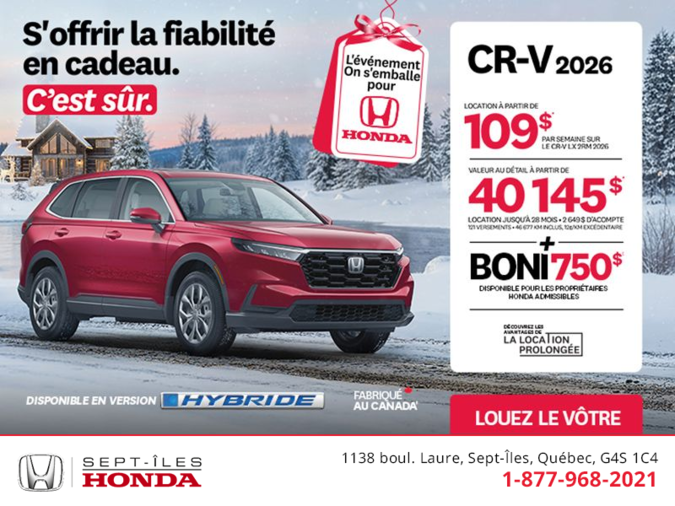 Obtenez le Honda CR-V 2026!